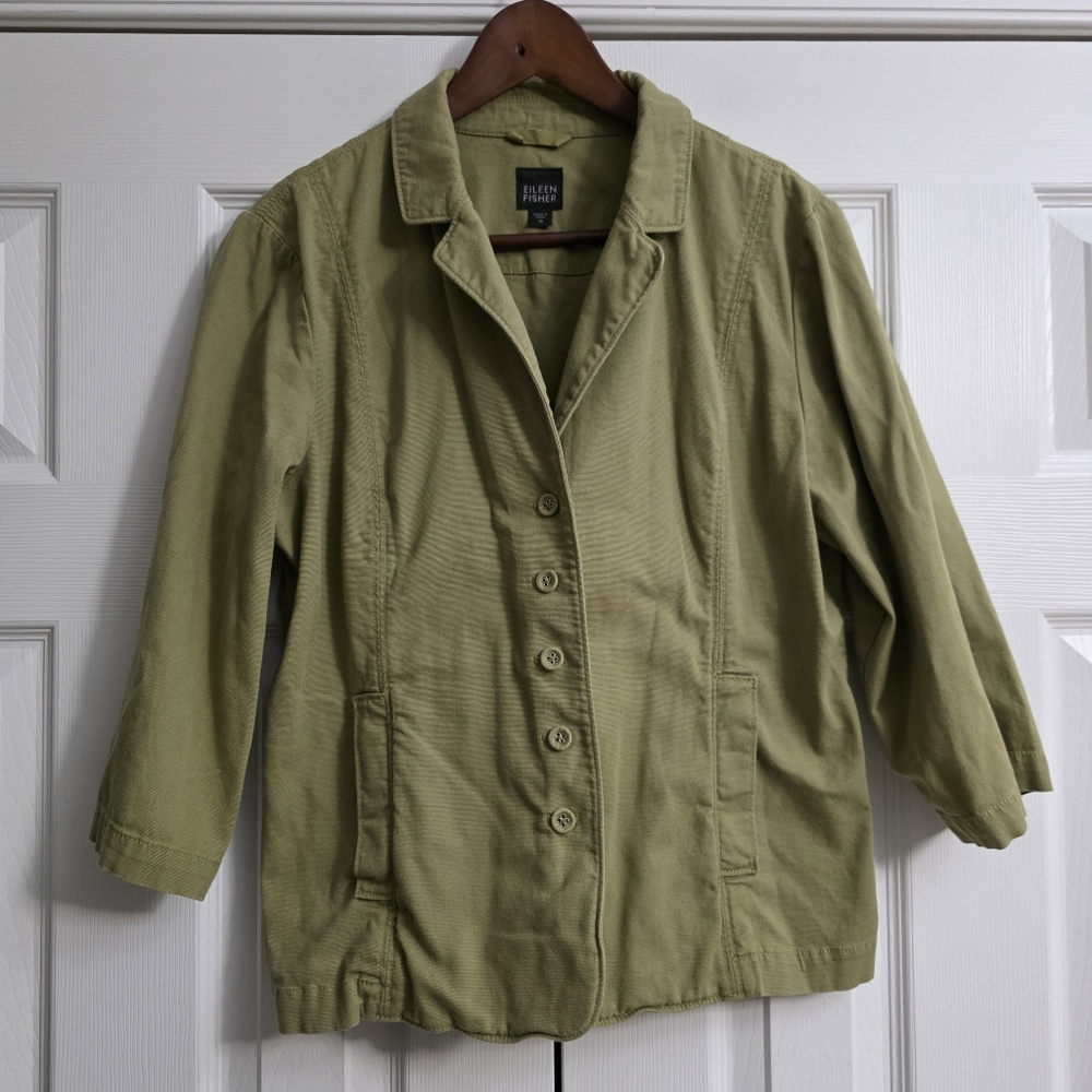 Eileen Fisher Organic Cotton Shirt Jacket Sage Green Women's Size Medium